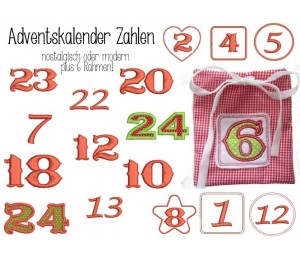 Stickserie - Adventskalender Zahlen mit Rahmen